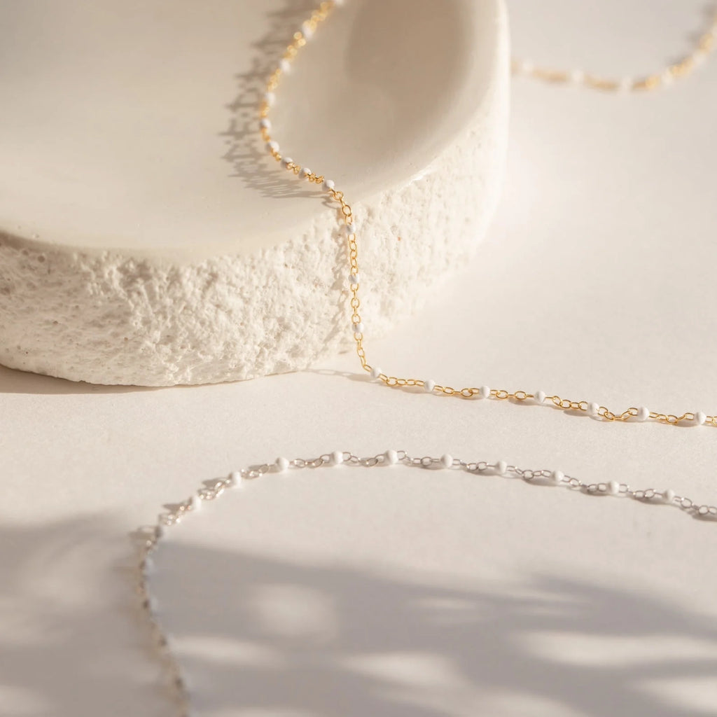 White Station Necklace Silver 18K Gold Plated