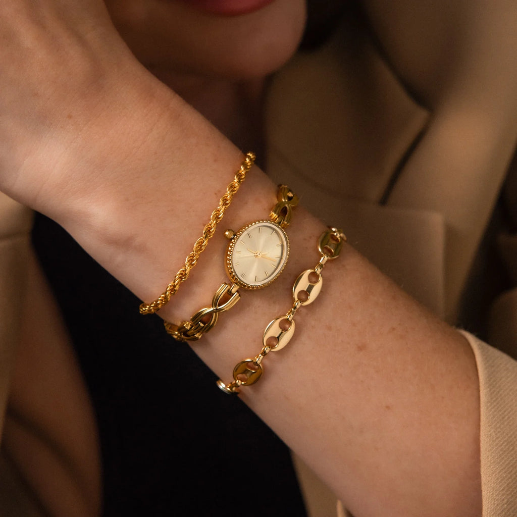Oval Infinity Link Timepiece Silver 18K Gold Plated