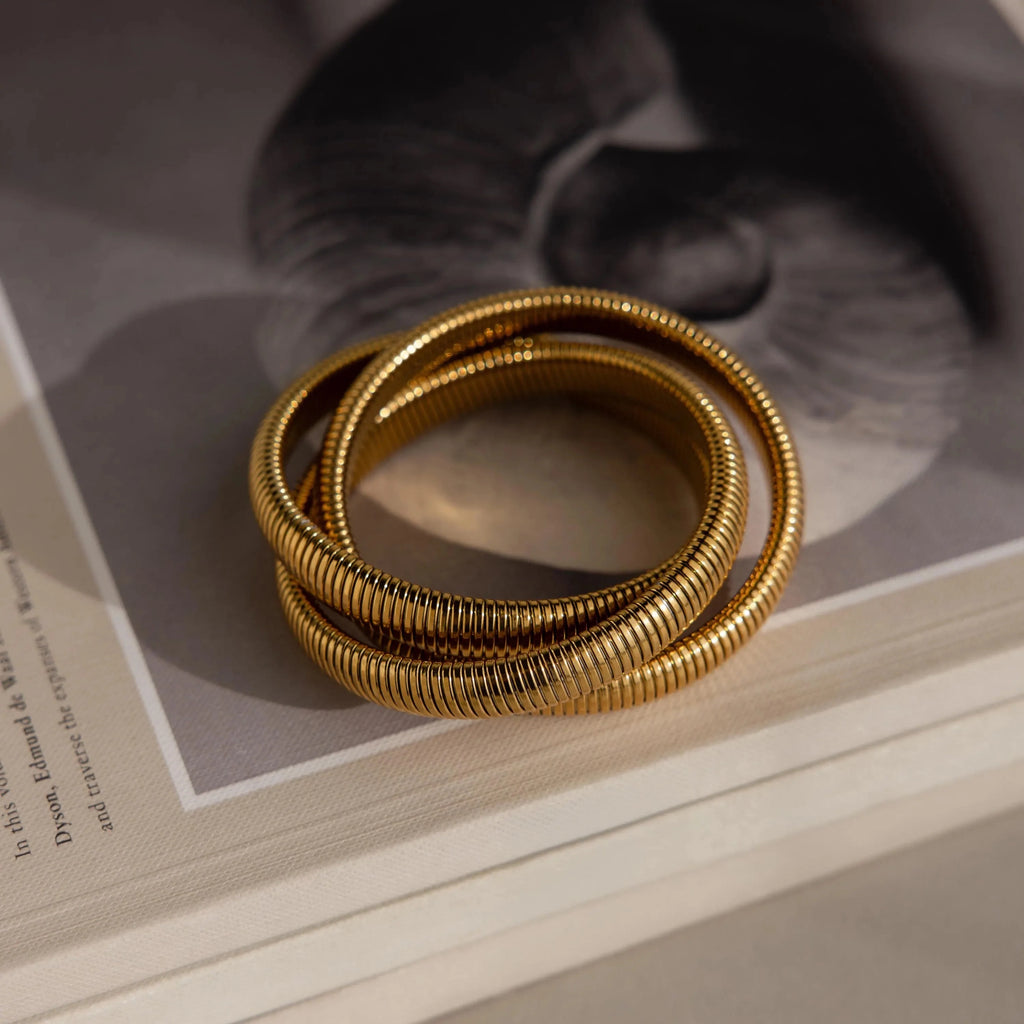 Ribbed Infinity Bangle Silver 18K Gold Plated
