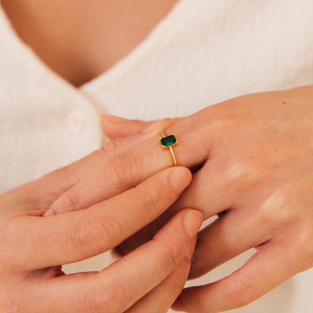 Harley Emerald Ring Silver 18K Gold Plated