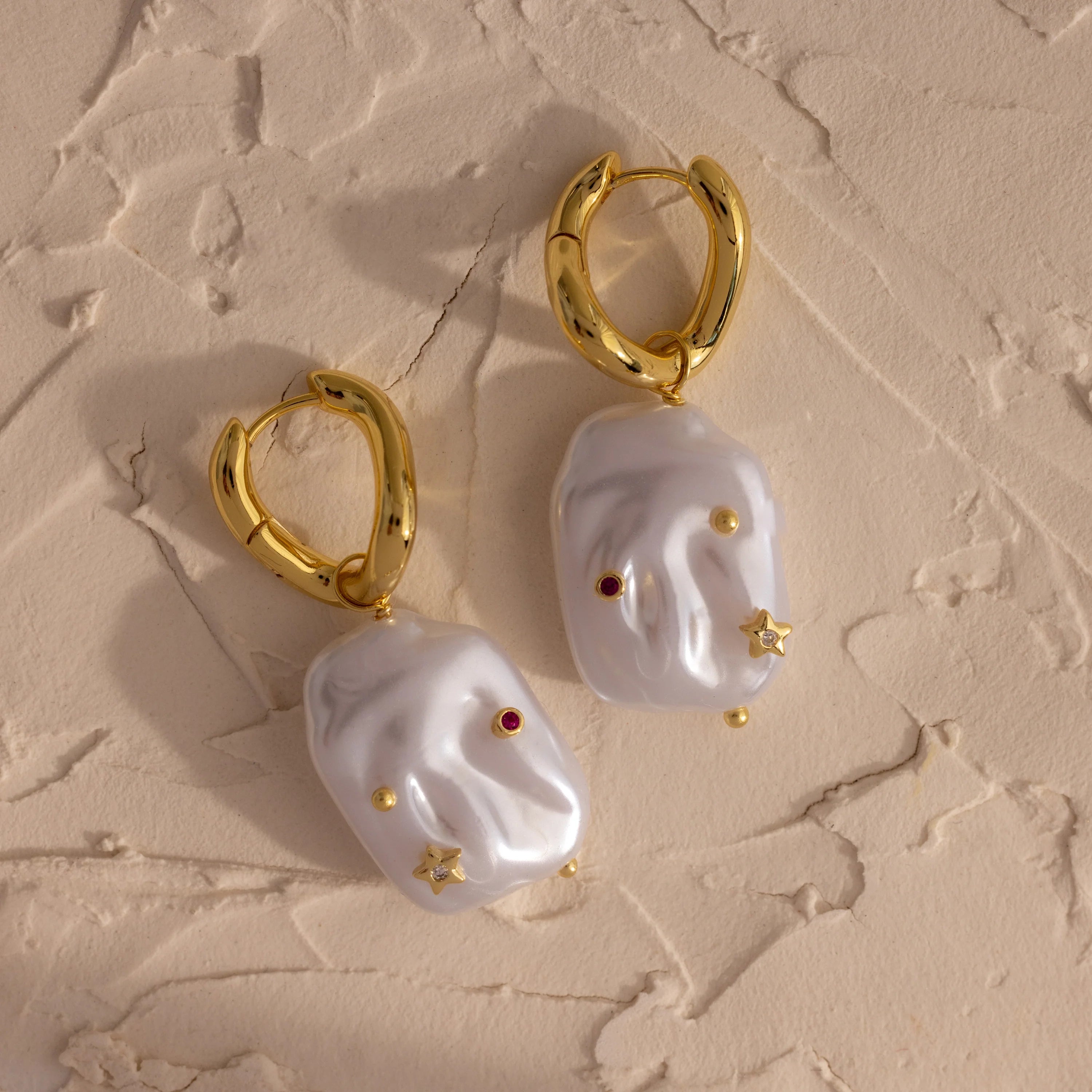 Celestial Baroque Pearl Charm Hoops Silver 18K Gold Plated