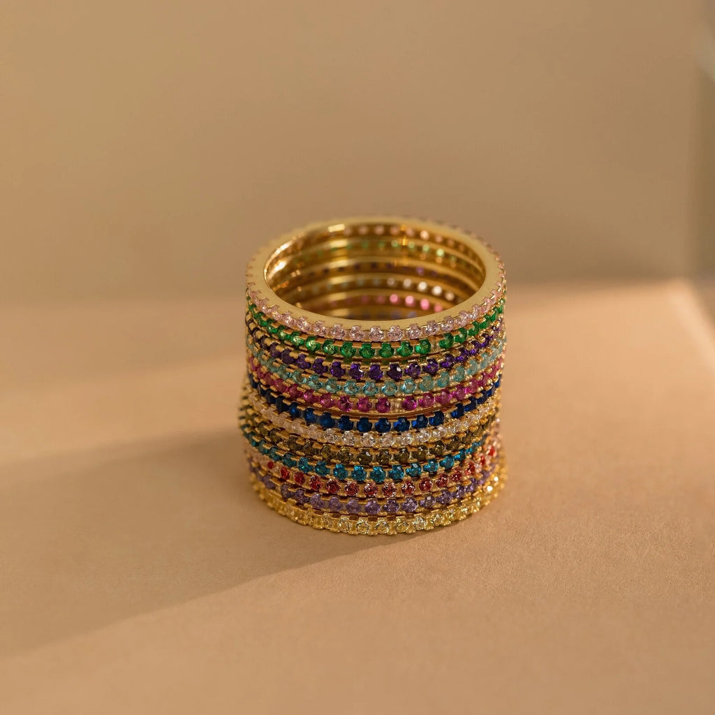 Eternity Birthstone Ring Silver 18K Gold Plated