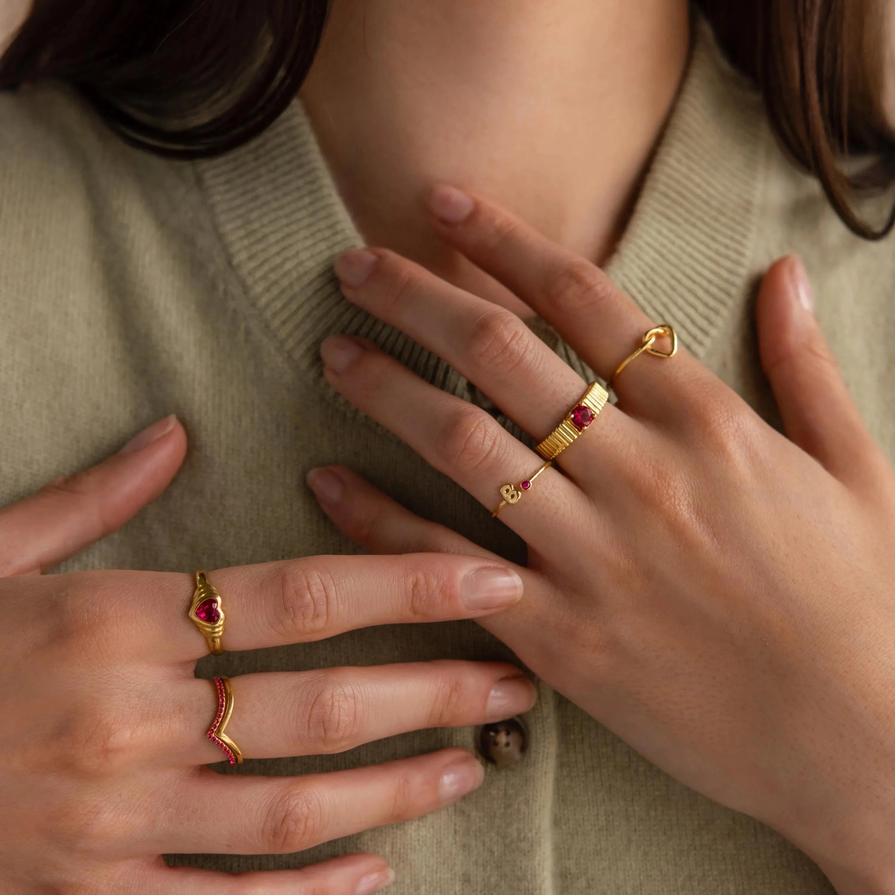 Bubble Initial Birthstone Ring Silver 18K Gold Plated