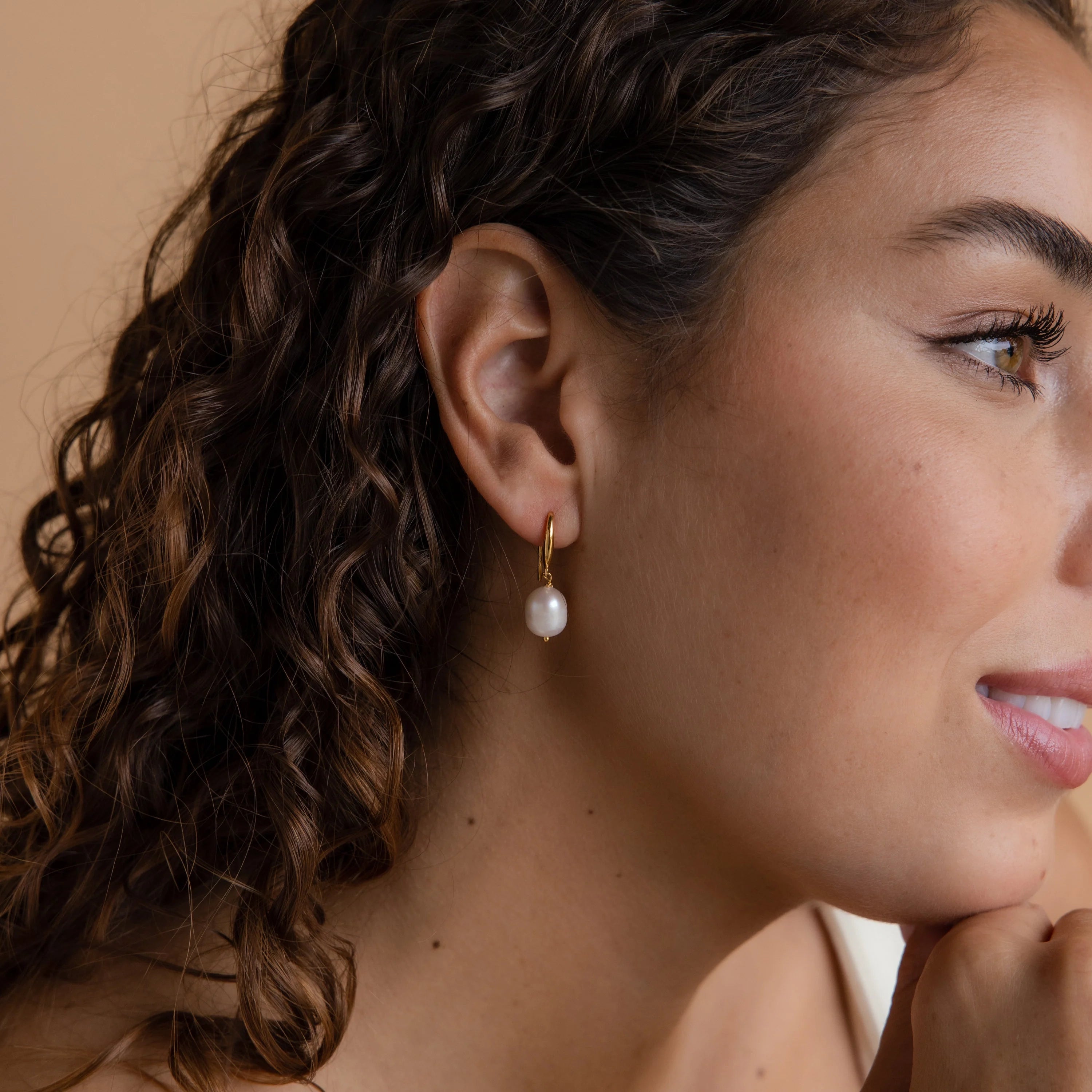 Dangling Pearl Drop Earrings Silver 18K Gold Plated