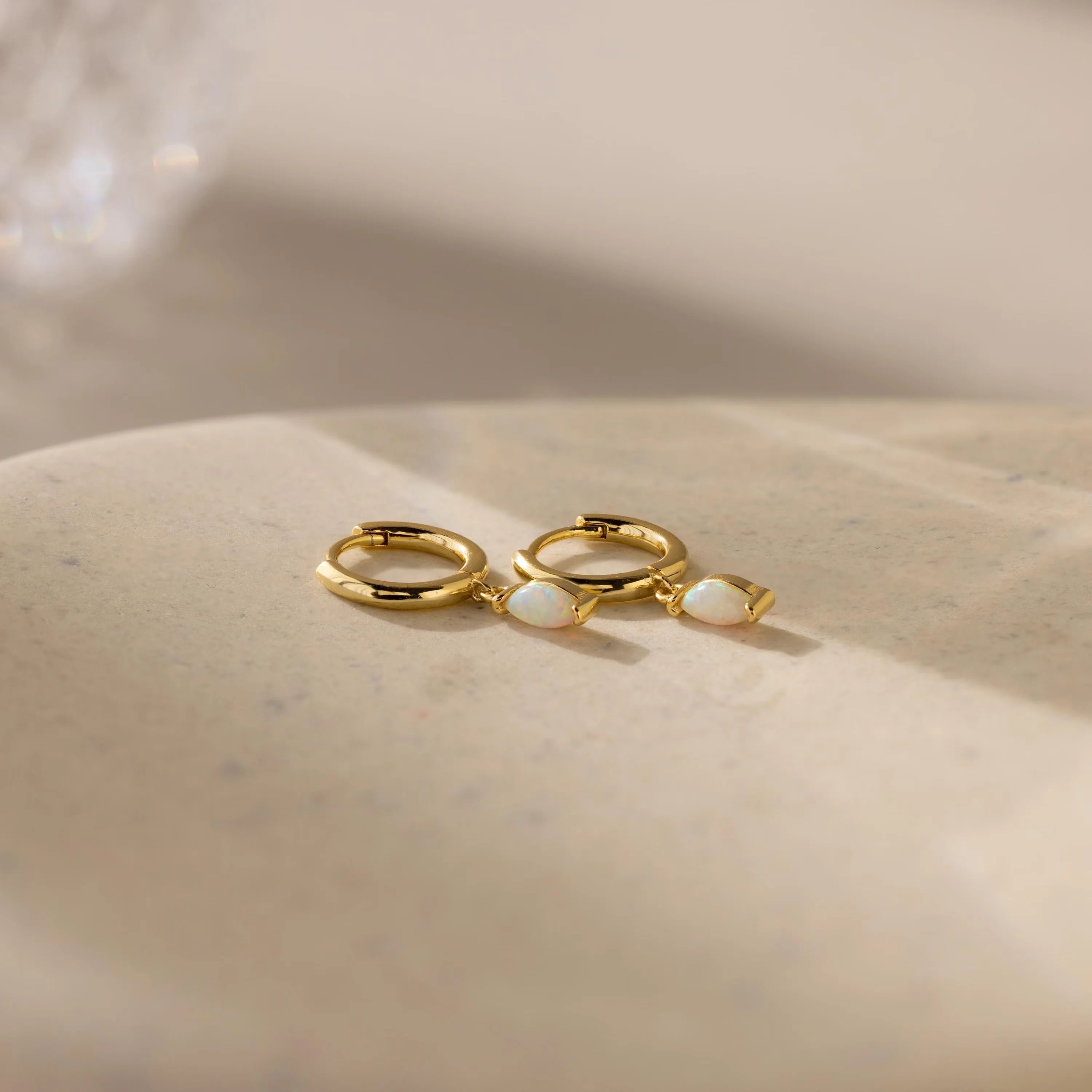 Opal Marquise Huggies Silver 18K Gold Plated