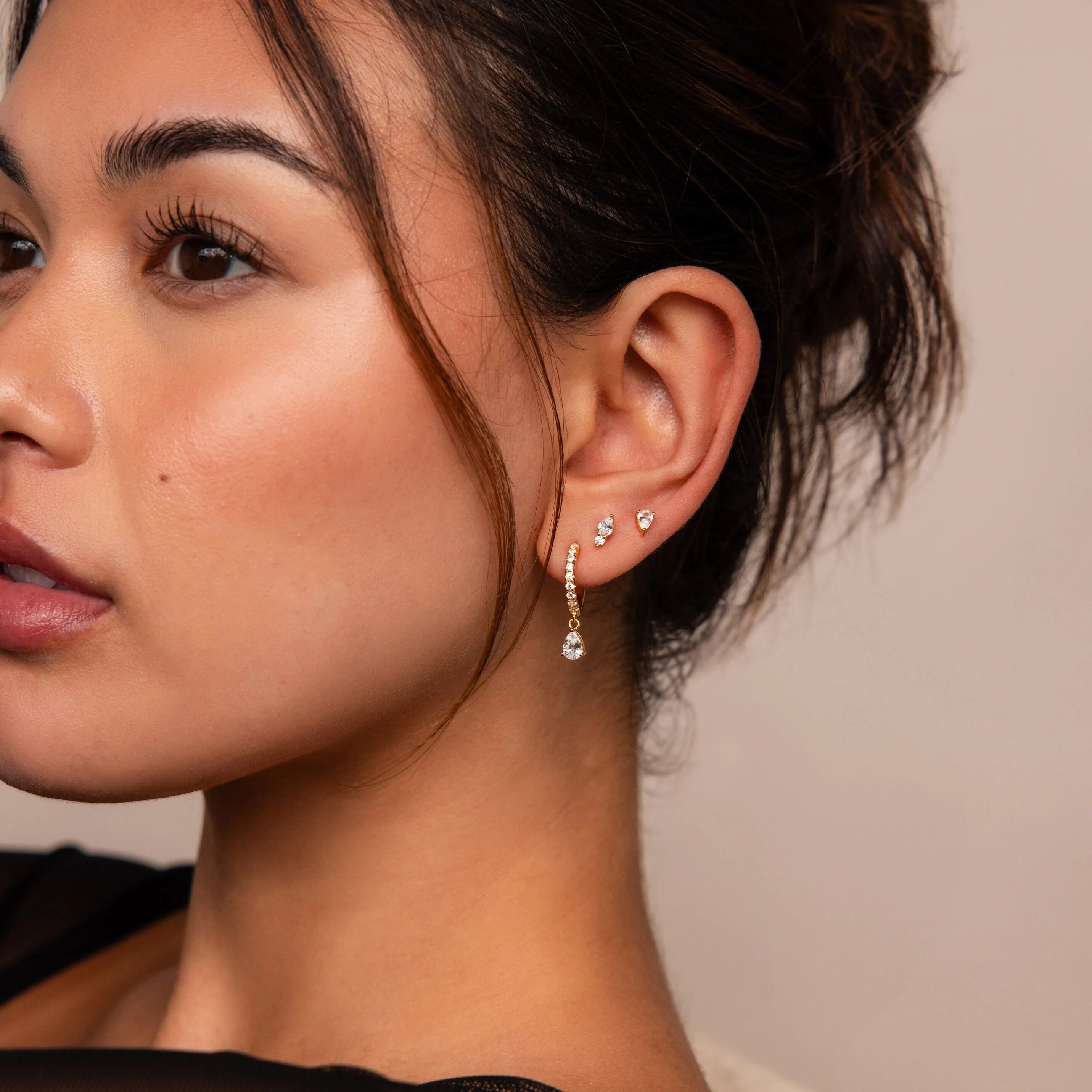 Diamond Drop Earrings Set Silver 18K Gold Plated