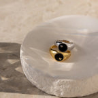 Black Enamel Signet Ring Silver 18K Gold Plated