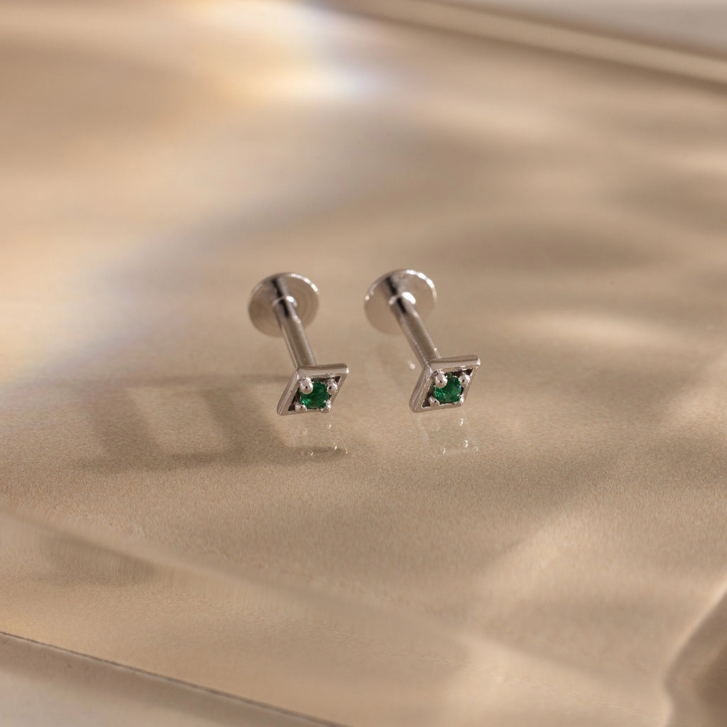 Geometric Emerald Flat Back Studs Silver 18K Gold Plated