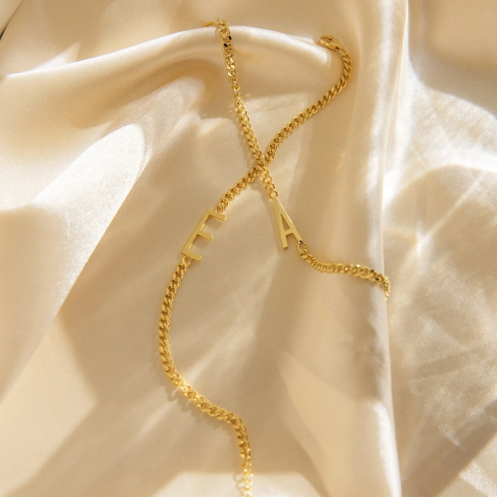 Large Letter Bracelet Silver 18K Gold Plated
