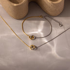 Interlocking Circles Necklace and Bracelet Set Silver 18K Gold Plated