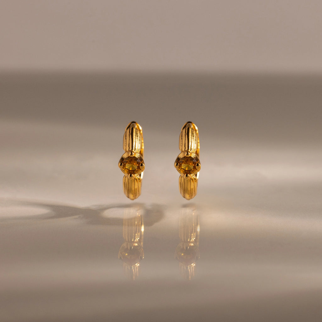 Ribbed Topaz Huggies Silver 18K Gold Plated