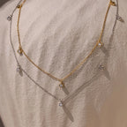 Diamond Station Necklace Silver 18K Gold Plated