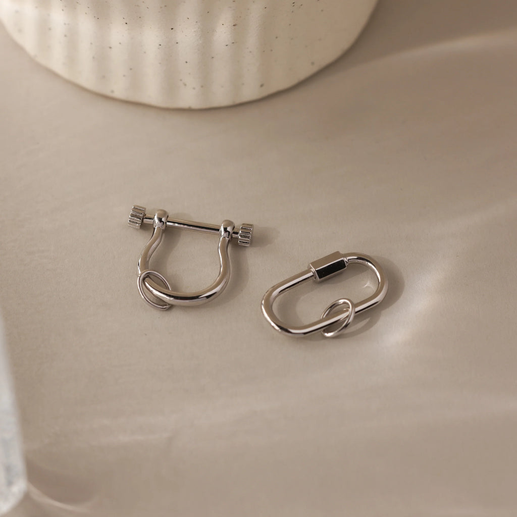Bar & Carabiner Charm Set Silver 18K Gold Plated