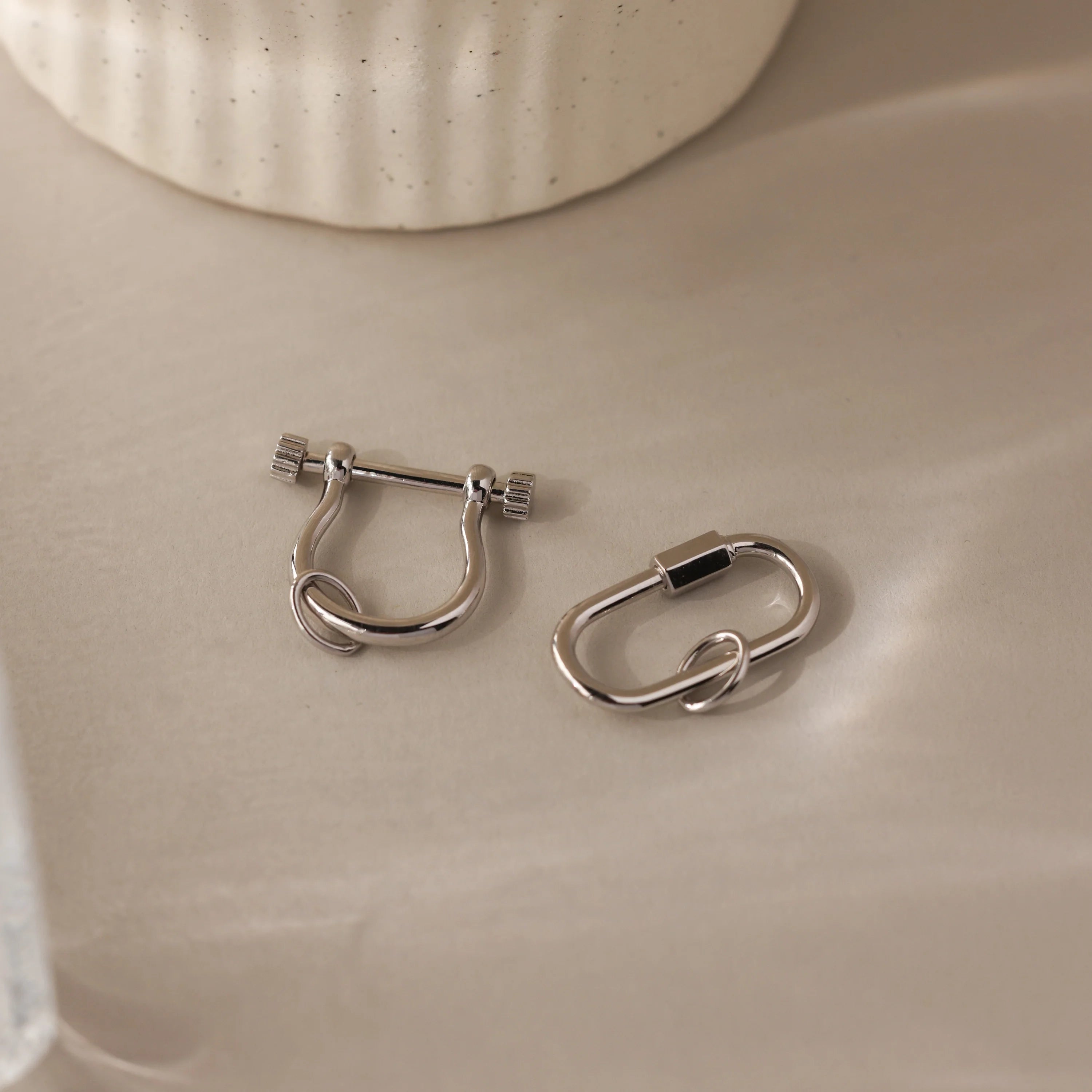 Bar & Carabiner Charm Set Silver 18K Gold Plated