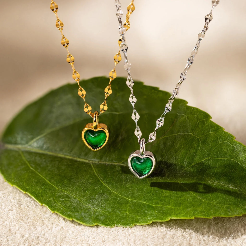 Tiny Jade Heart Necklace Silver 18K Gold Plated
