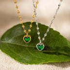 Tiny Jade Heart Necklace Silver 18K Gold Plated