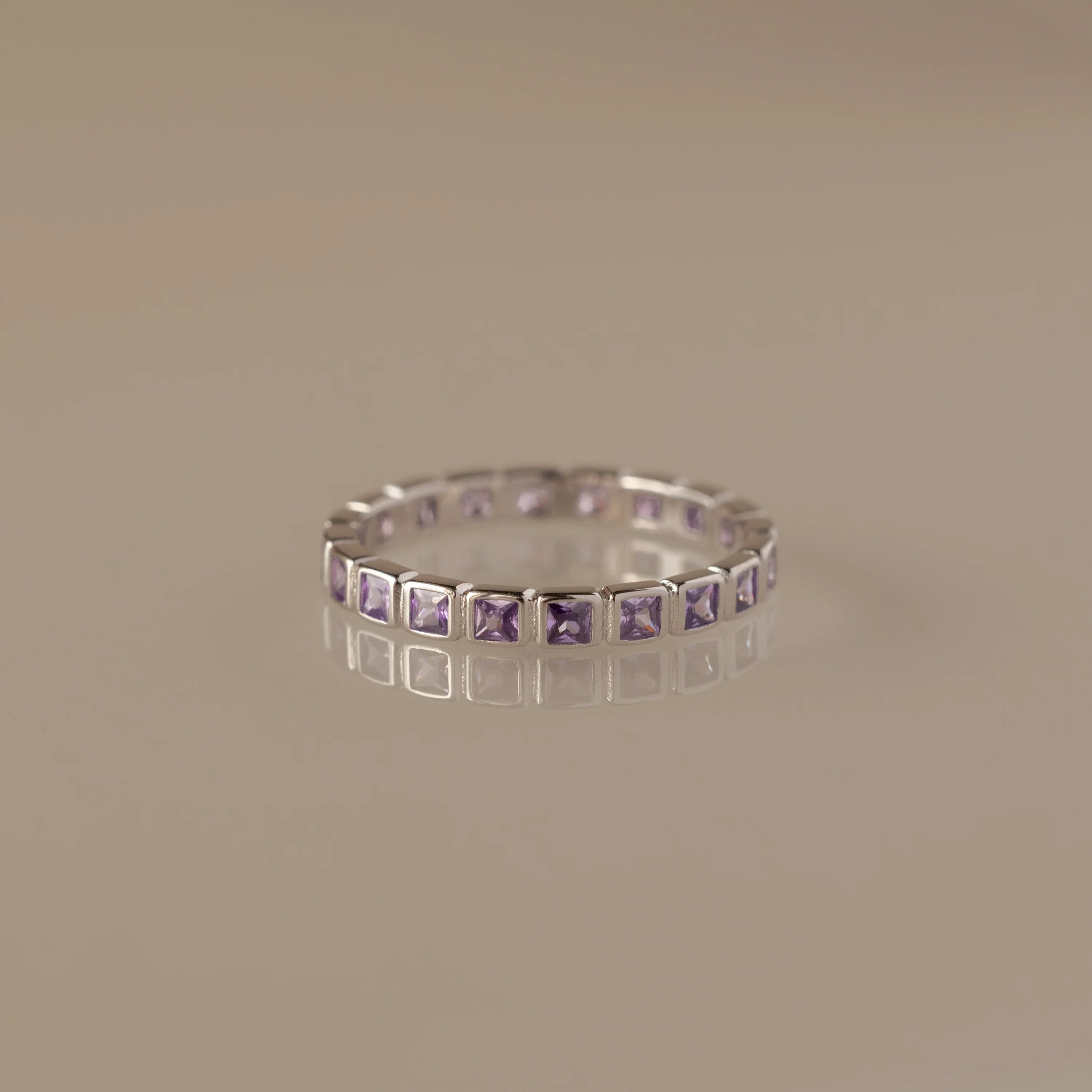 Eternity Bezel Amethyst Ring Silver 18K Gold Plated