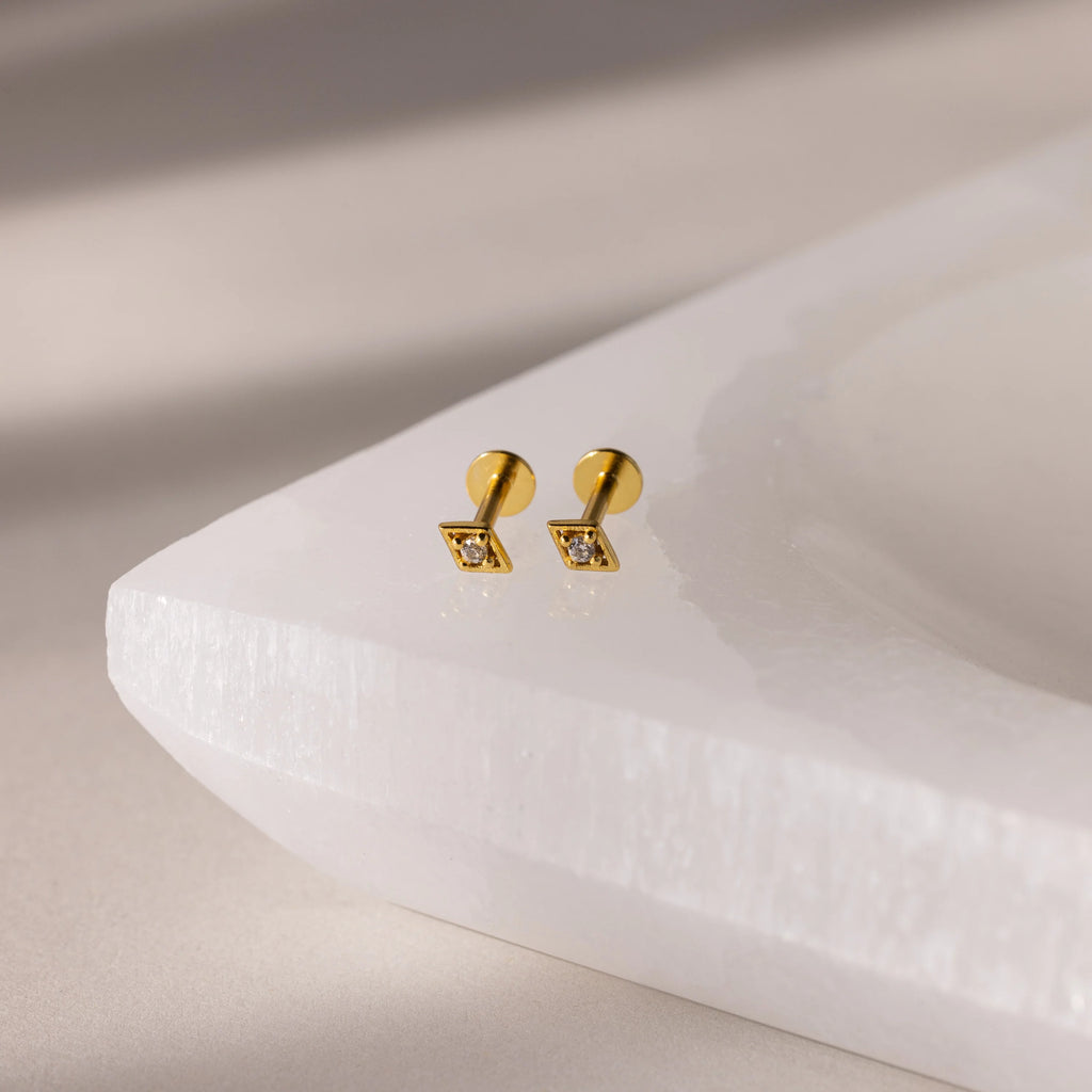 Geometric Diamond Flat Back Studs Silver 18K Gold Plated