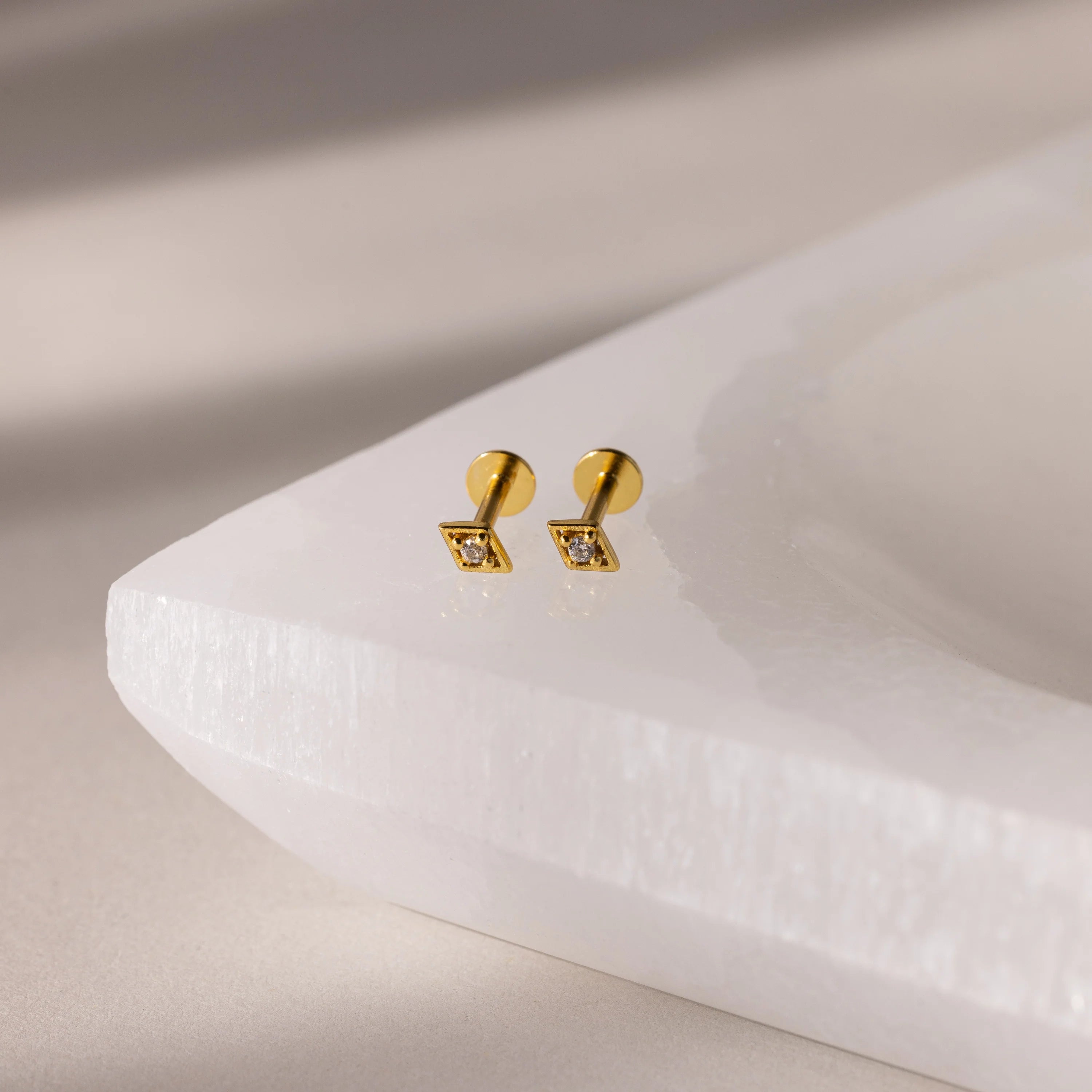 Geometric Diamond Flat Back Studs Silver 18K Gold Plated