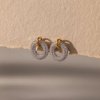 Mixed Metal Pave Circle Studs Silver 18K Gold Plated