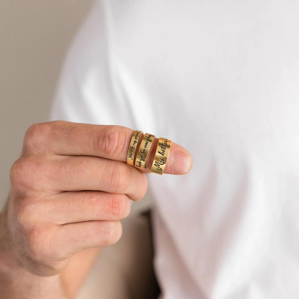 Handwriting Band Silver 18K Gold Plated