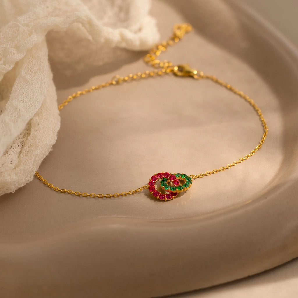 Interlocking Duo Birthstone Bracelet Silver 18K Gold Plated
