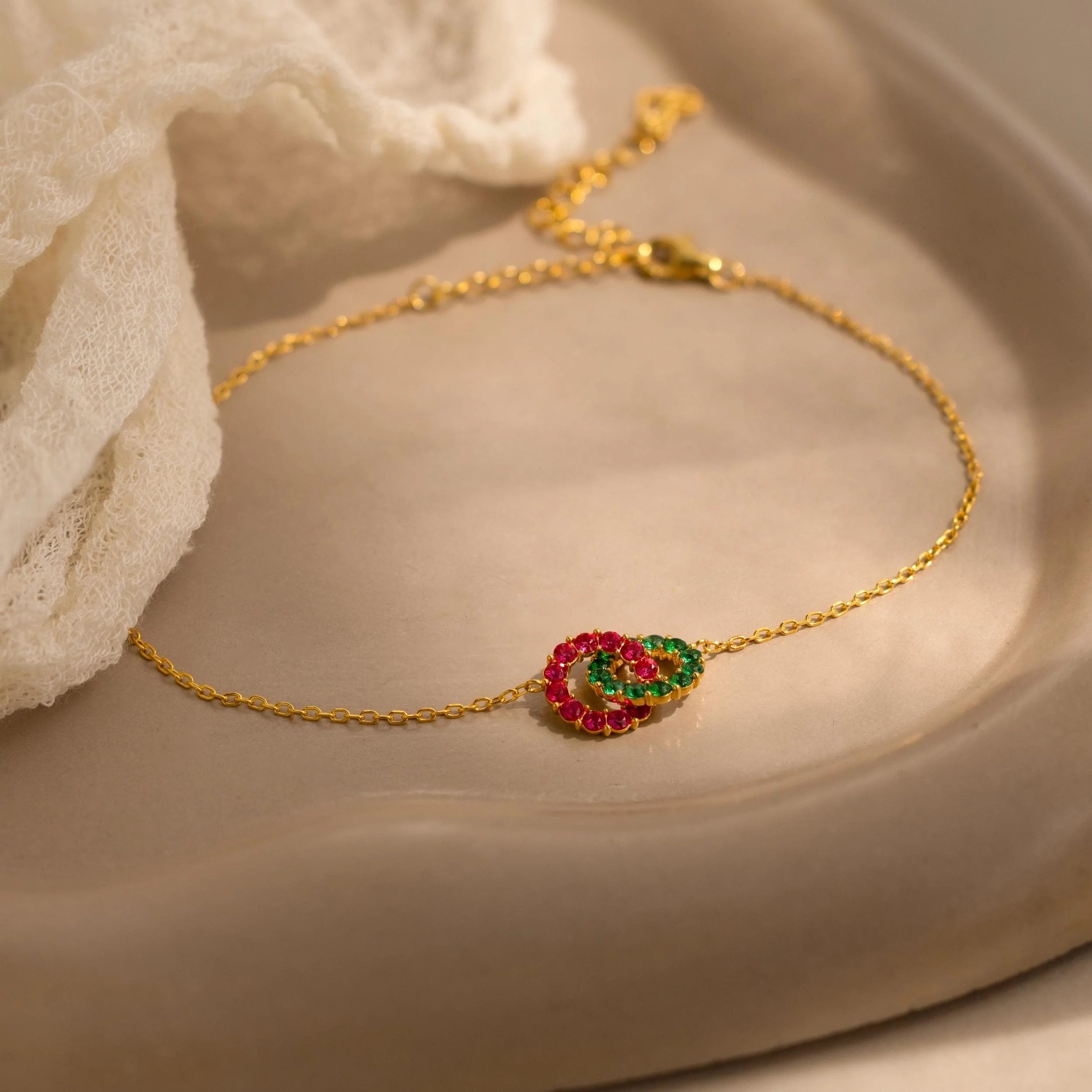 Interlocking Duo Birthstone Bracelet Silver 18K Gold Plated