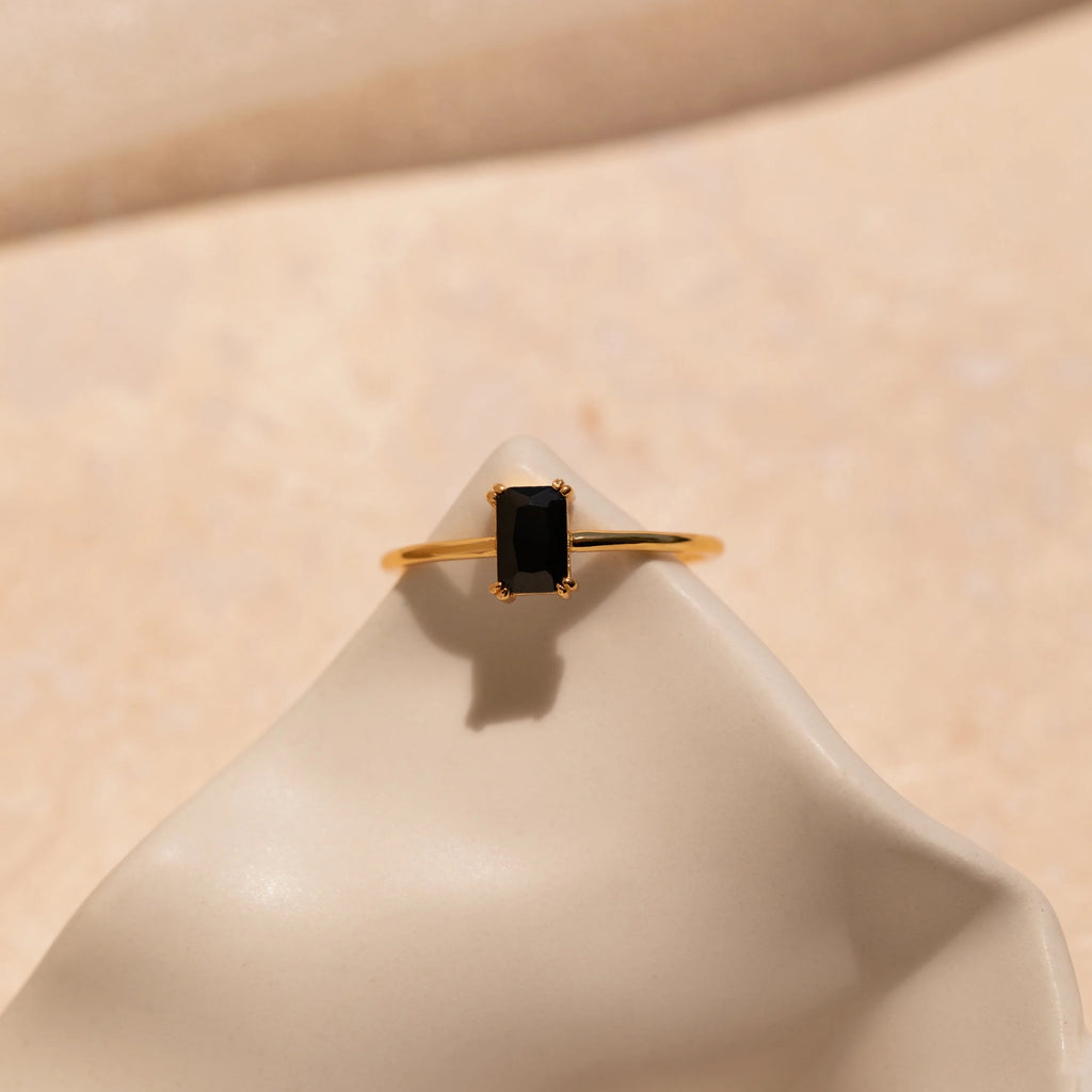 Black Emerald Ring Silver 18K Gold Plated