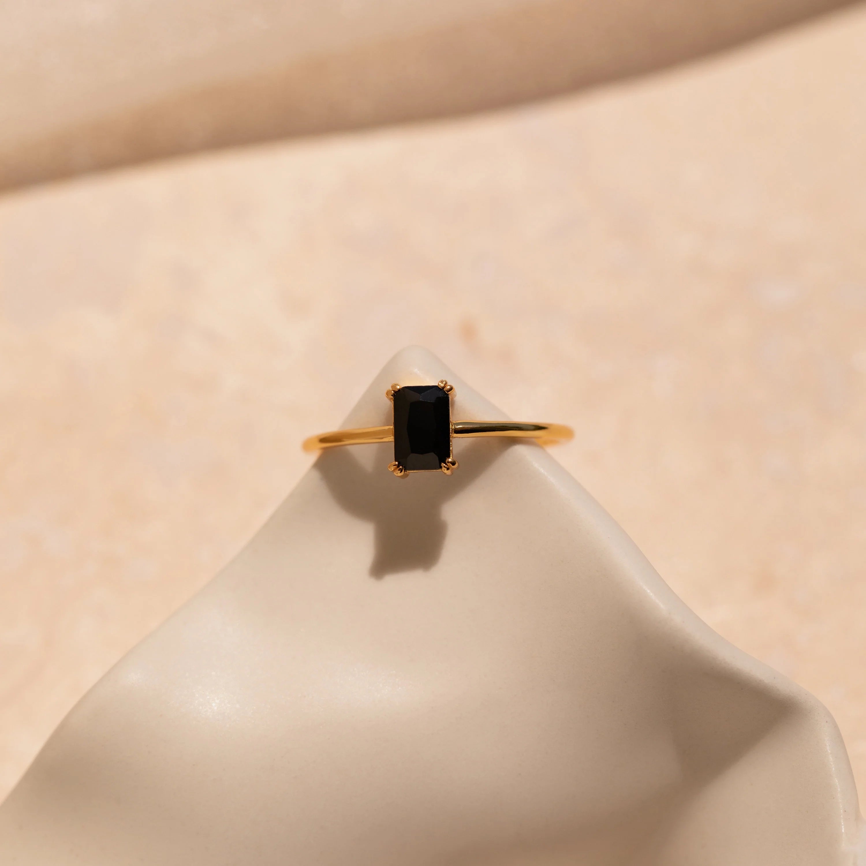 Black Emerald Ring Silver 18K Gold Plated