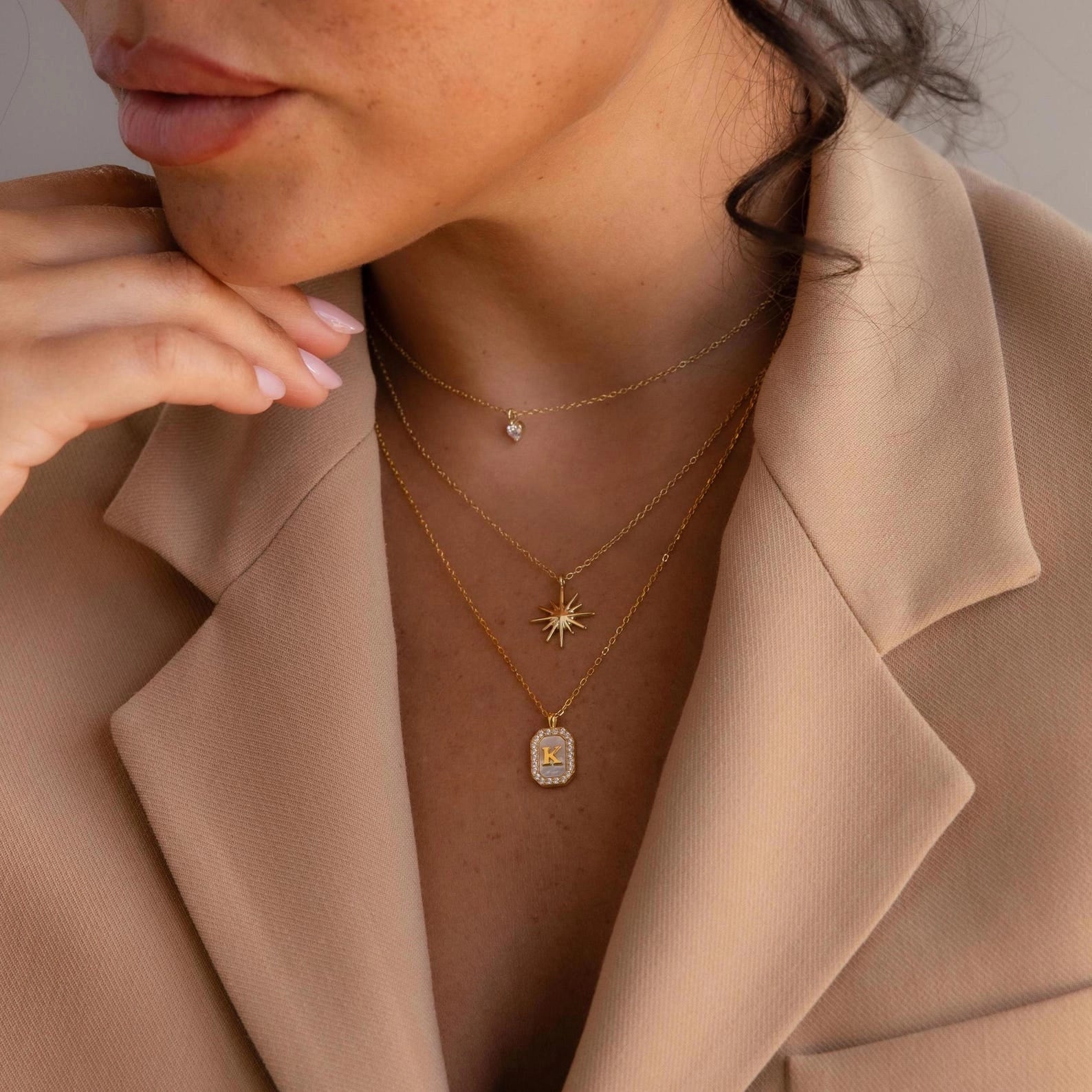 Pave Gemstone Initial Necklace  Silver 18K Gold Plated