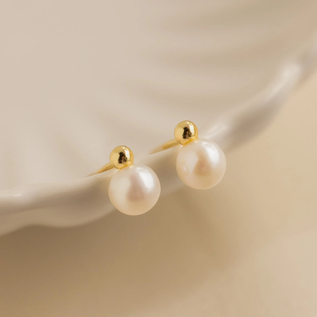 Classic Pearl Studs Silver 18K Gold Plated