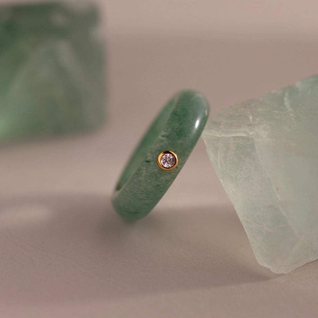 Jade Diamond Ring Silver 18K Gold Plated