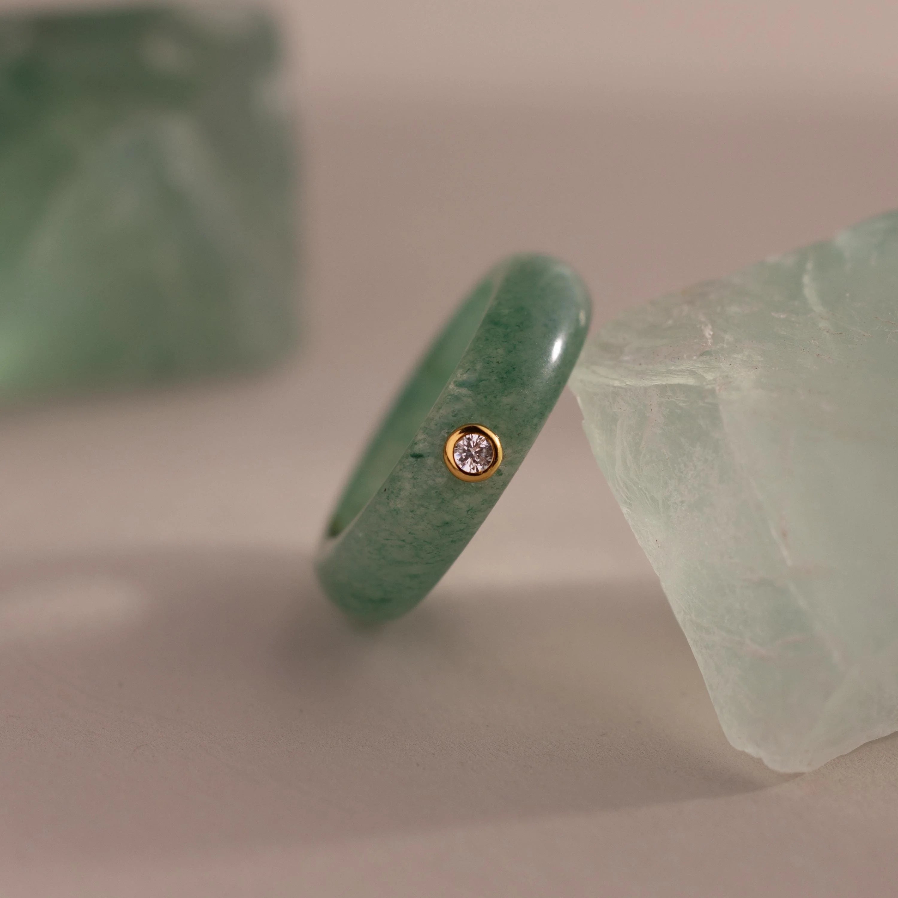 Jade Diamond Ring Silver 18K Gold Plated