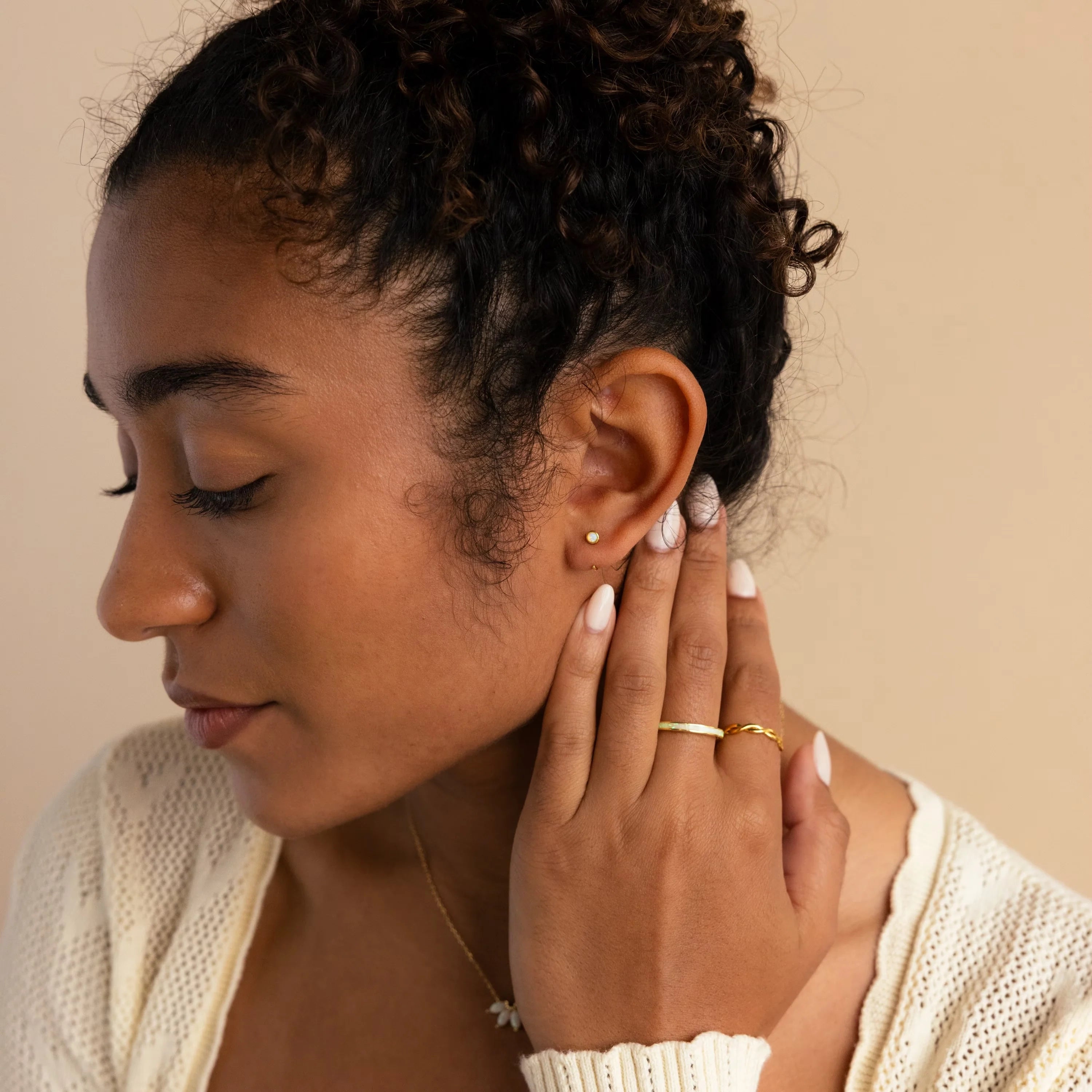 Opal Threader Huggies Silver 18K Gold Plated