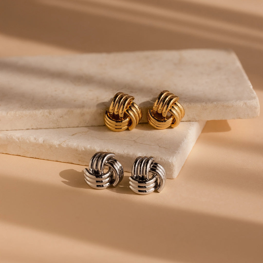Bold Triple Knot Studs Silver 18K Gold Plated