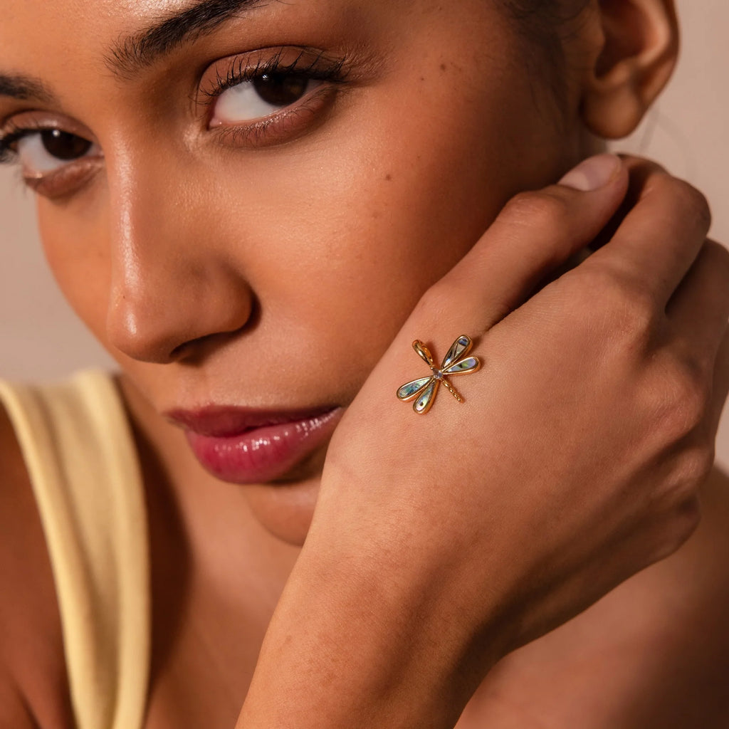 Marquise Diamond Dragonfly Charm Silver 18K Gold Plated