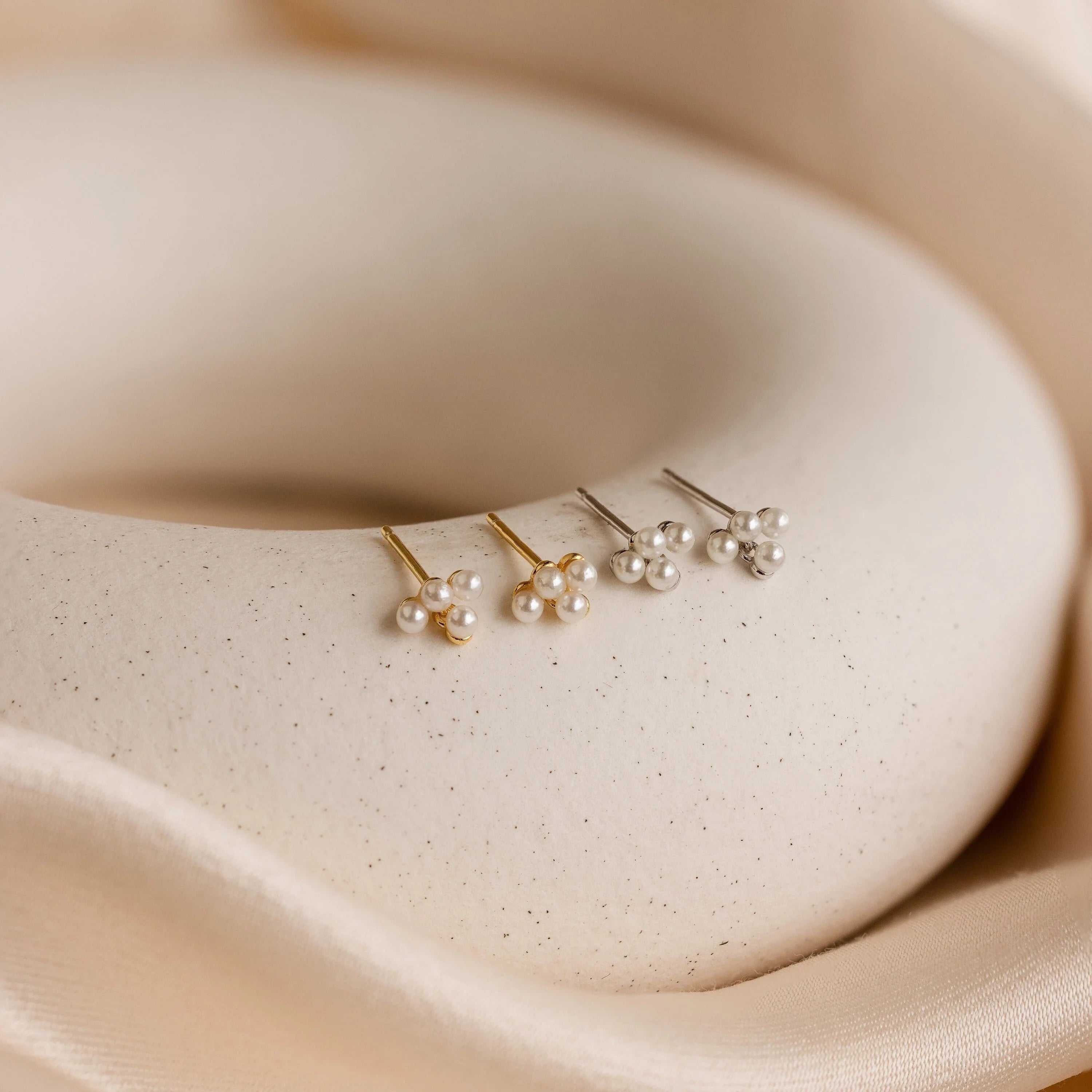 Pearl Cluster Drop Studs Silver 18K Gold Plated