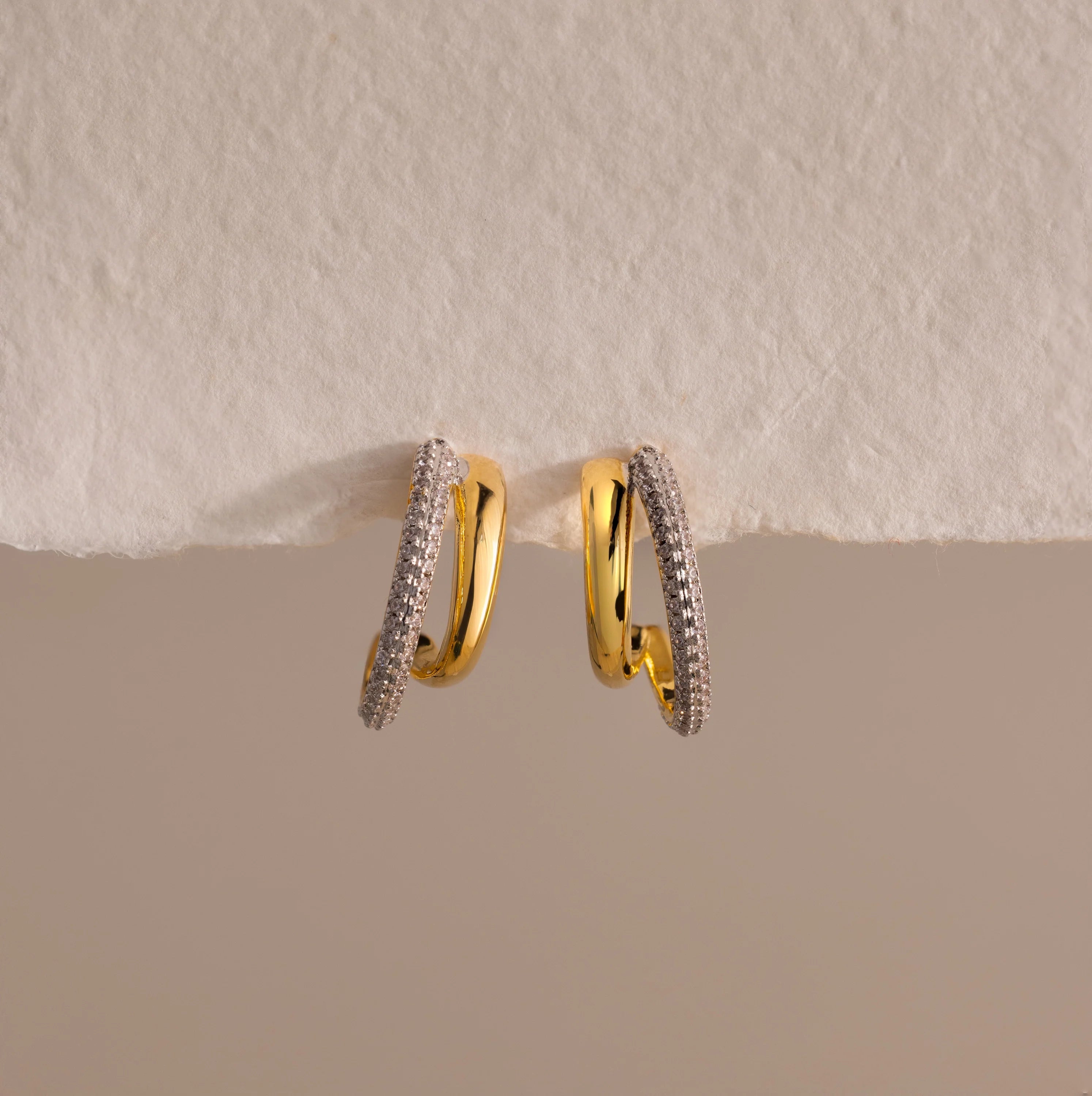 Diamond Mixed Metal Duo Pave Hoops Silver 18K Gold Plated