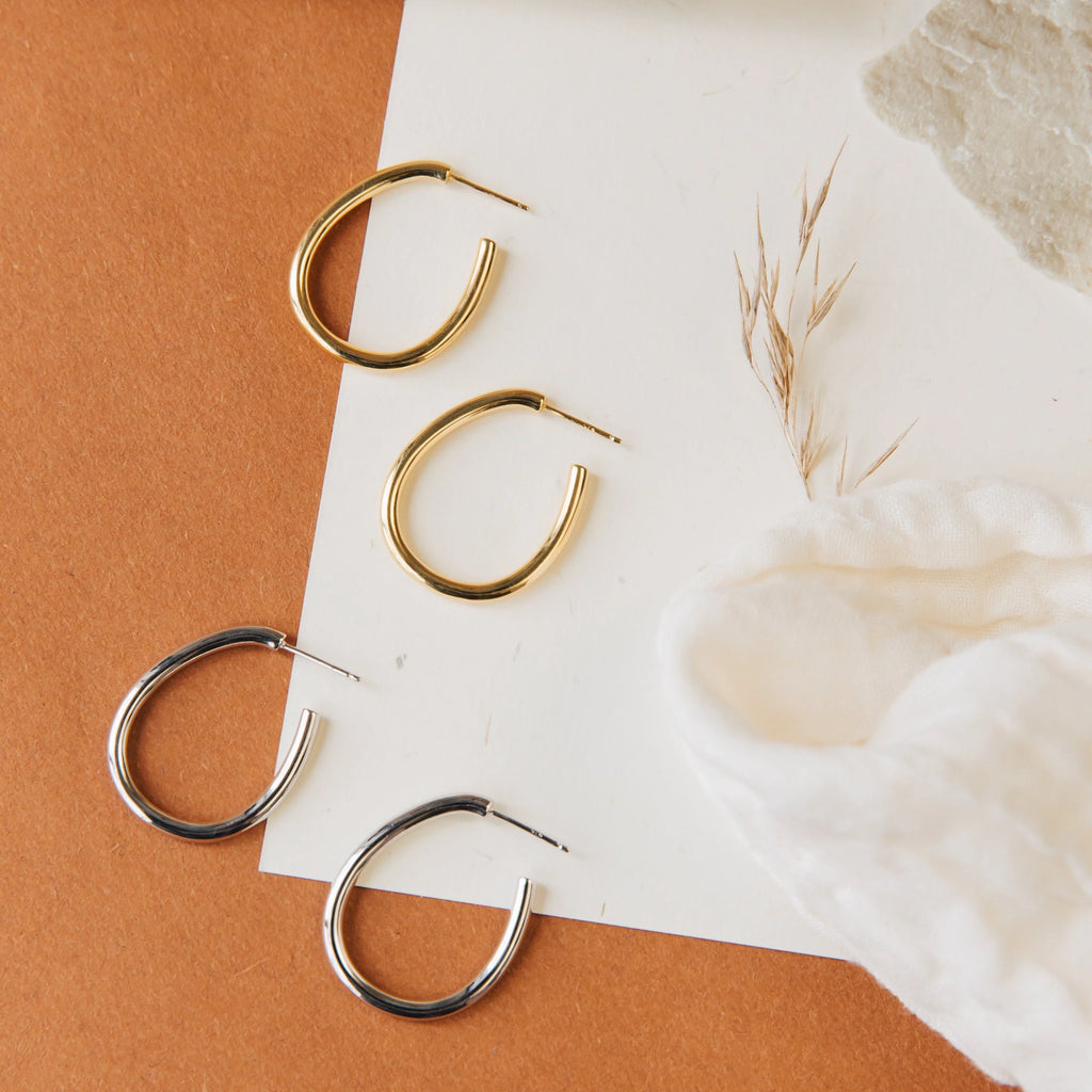 Anine Oval Hoops Silver 18K Gold Plated