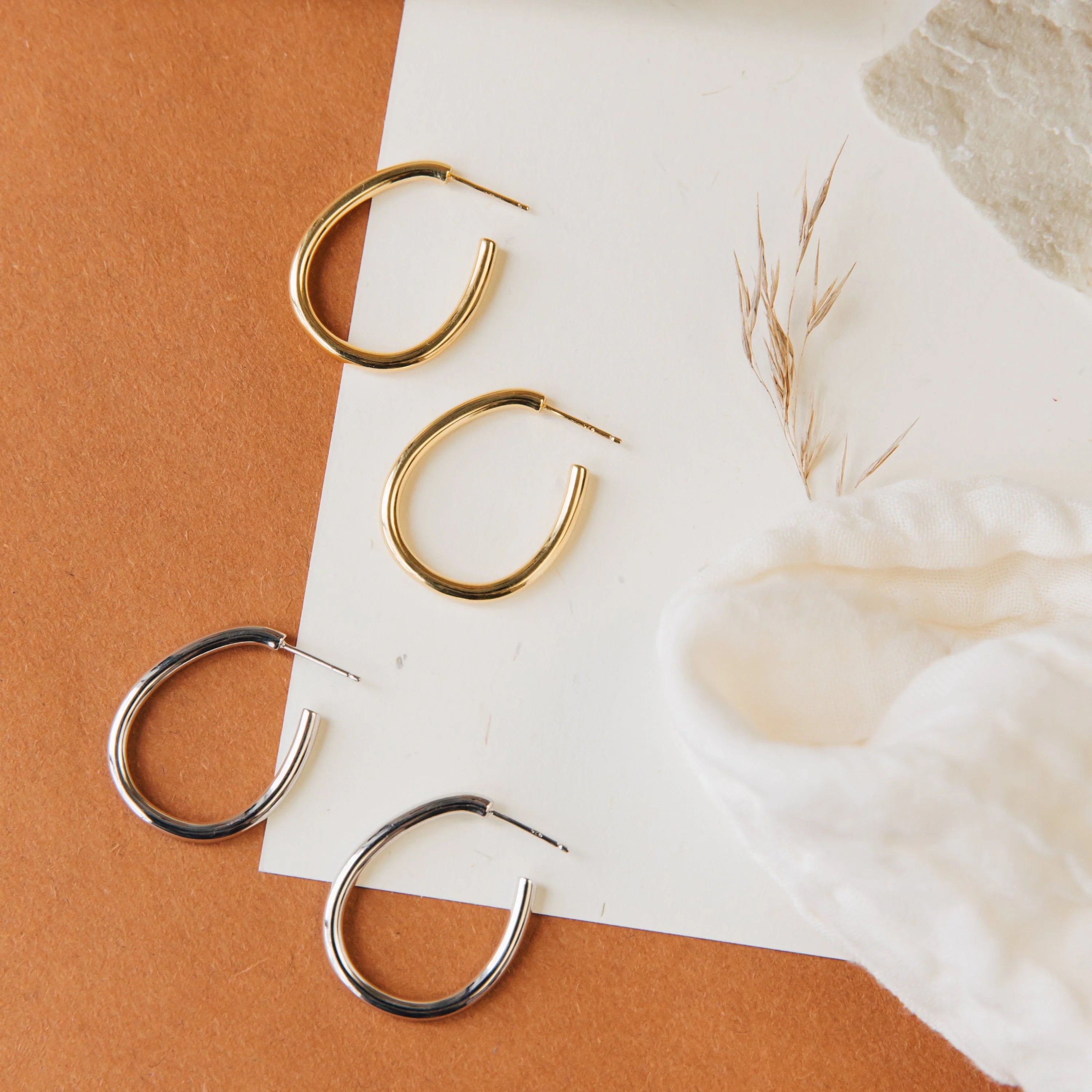 Anine Oval Hoops Silver 18K Gold Plated