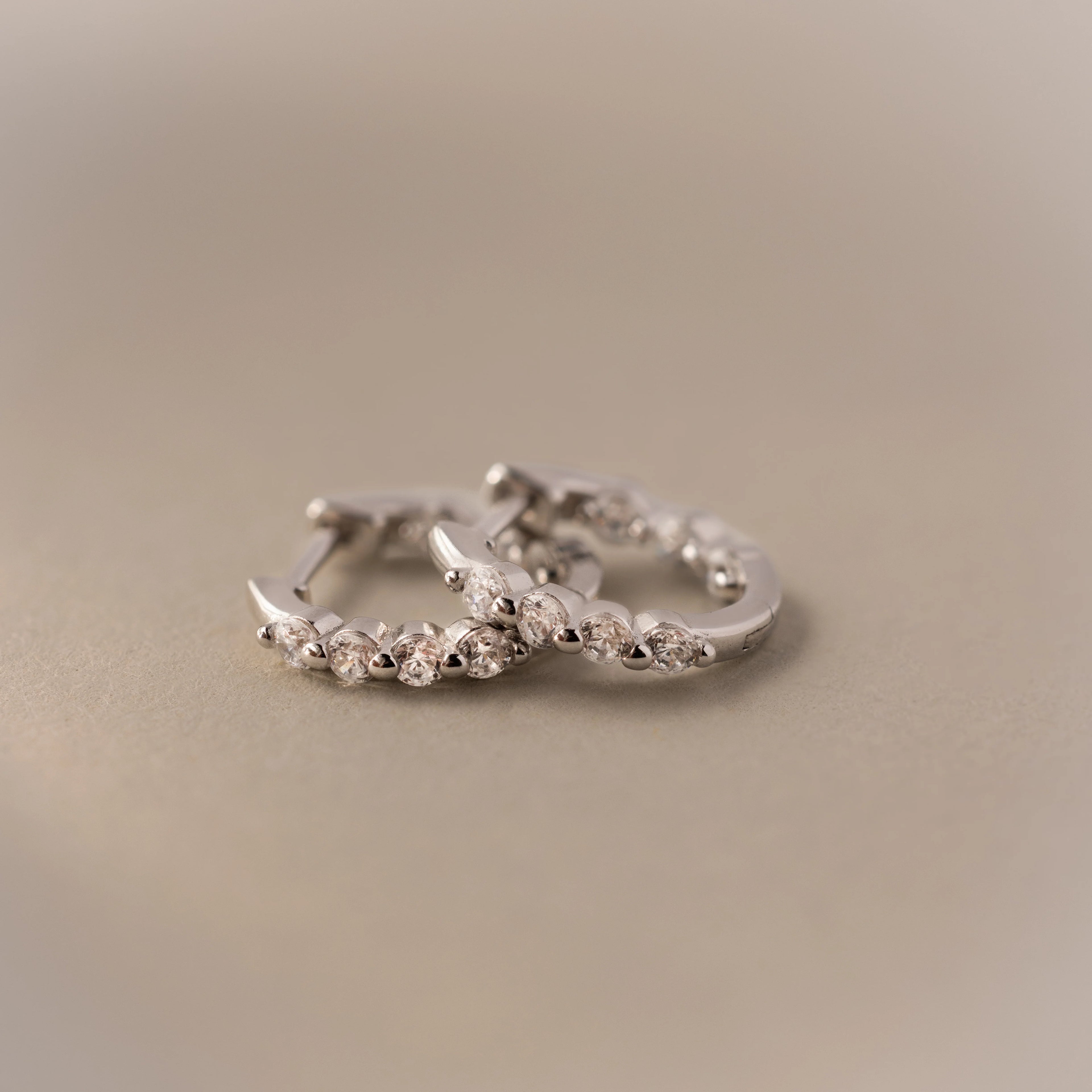 Mini Diamond Beaded Huggies Silver 18K Gold Plated