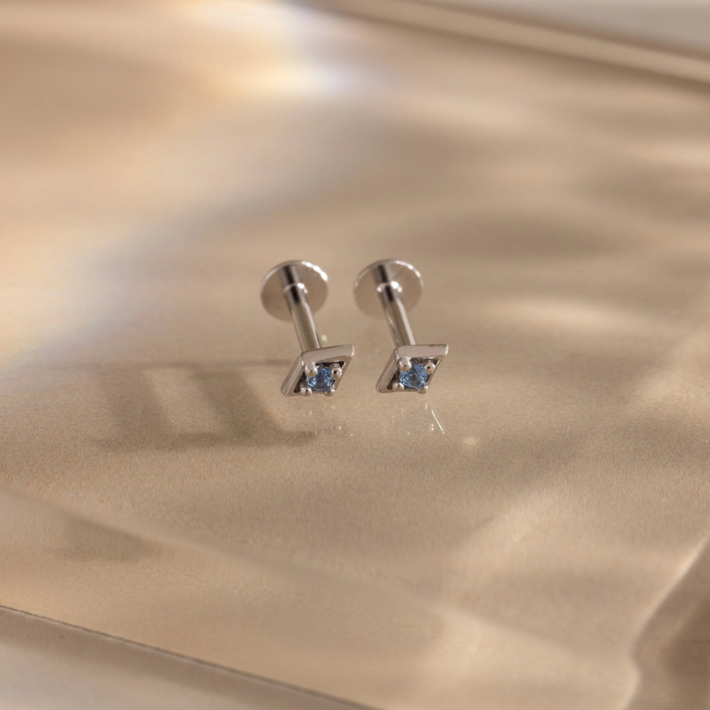 Geometric Aquamarine Flat Back Studs Silver 18K Gold Plated