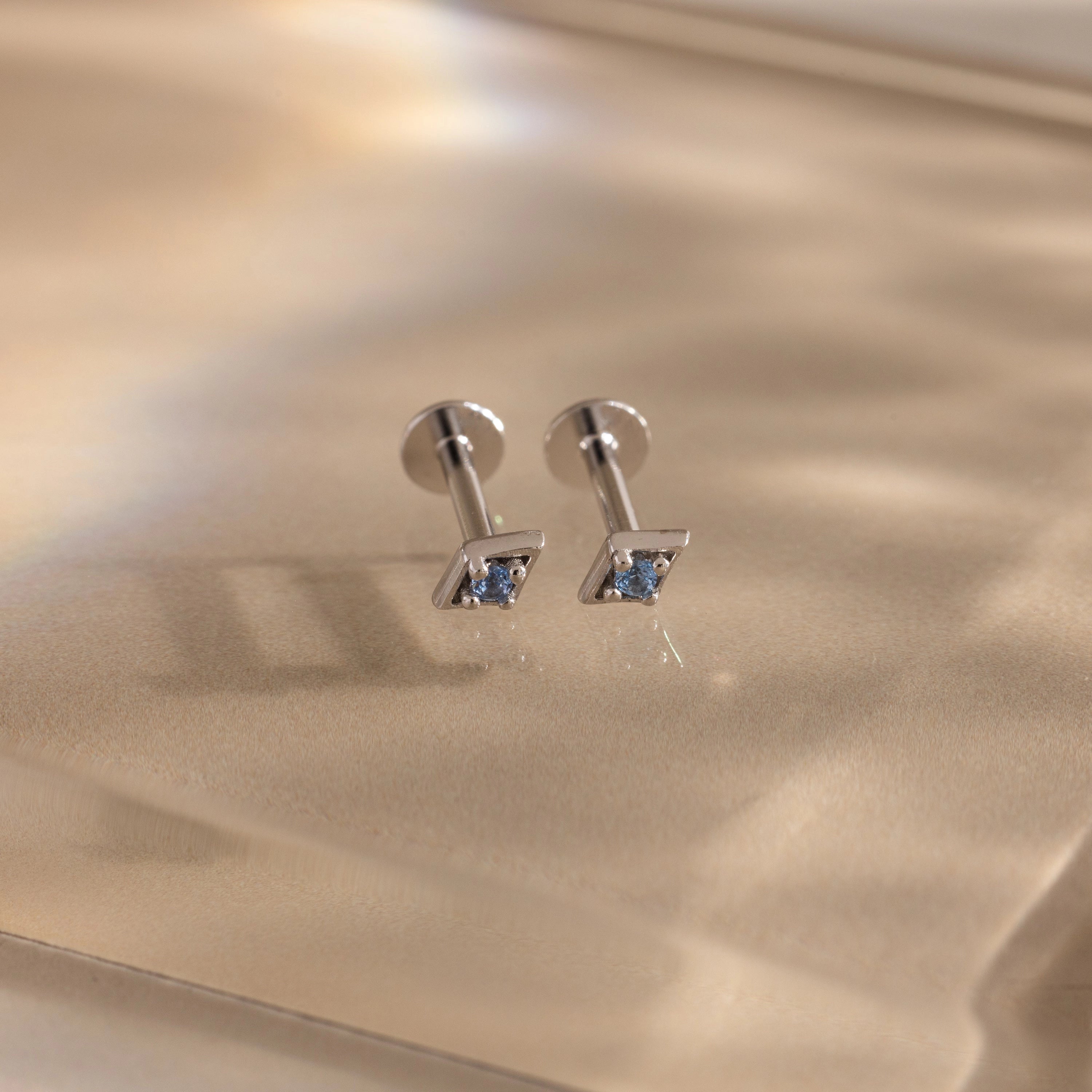 Geometric Aquamarine Flat Back Studs Silver 18K Gold Plated