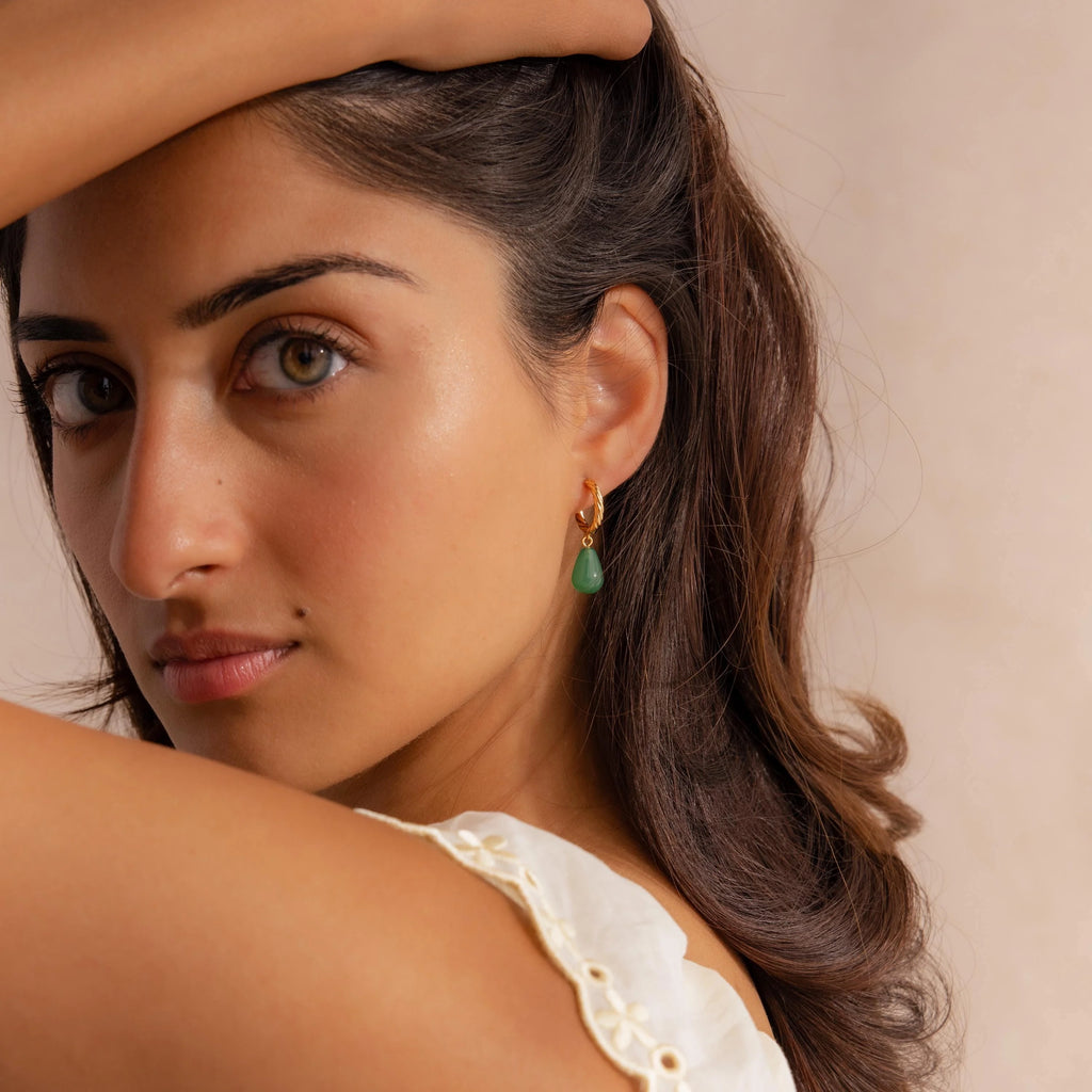 Twisted Jade Hoops Silver 18K Gold Plated