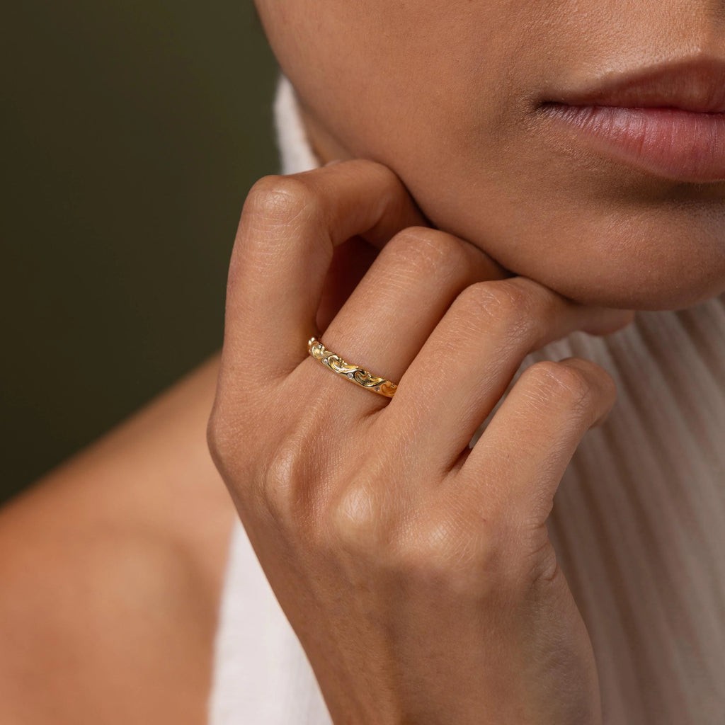 Diamond Wave Band Silver 18K Gold Plated