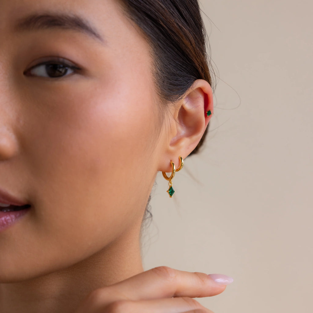 Emerald Earrings Set Silver 18K Gold Plated