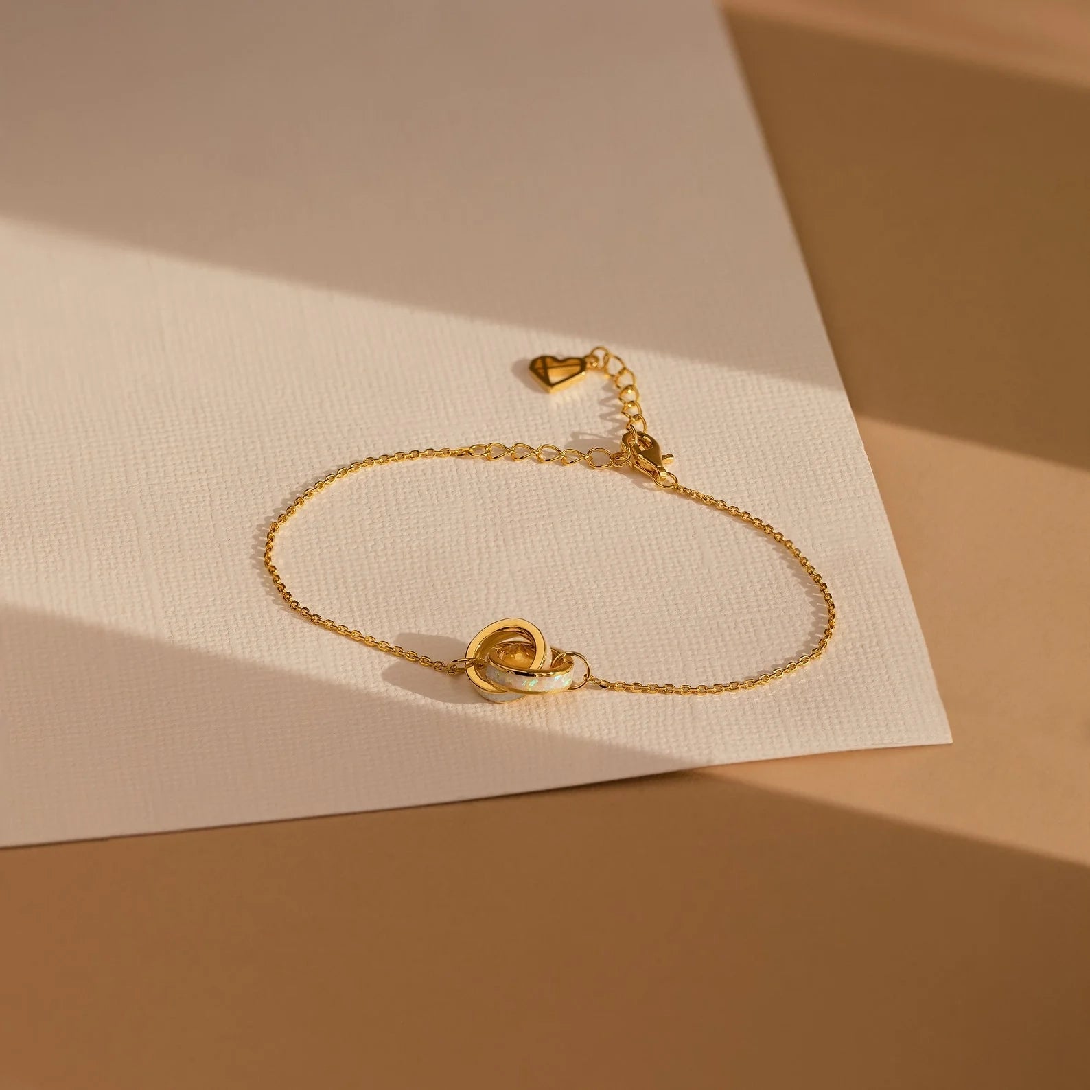 Interlocking Opal Circle Charms Bracelet Silver 18K Gold Plated