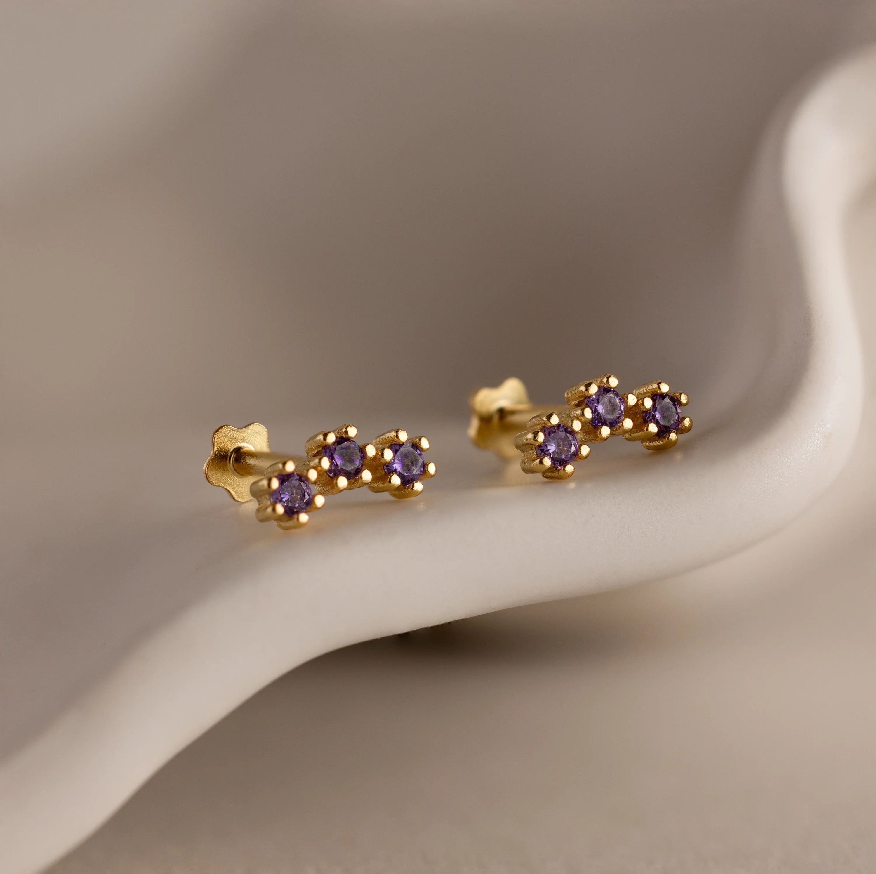 Birthstone Cluster Flatback Studs Silver 18K Gold Plated