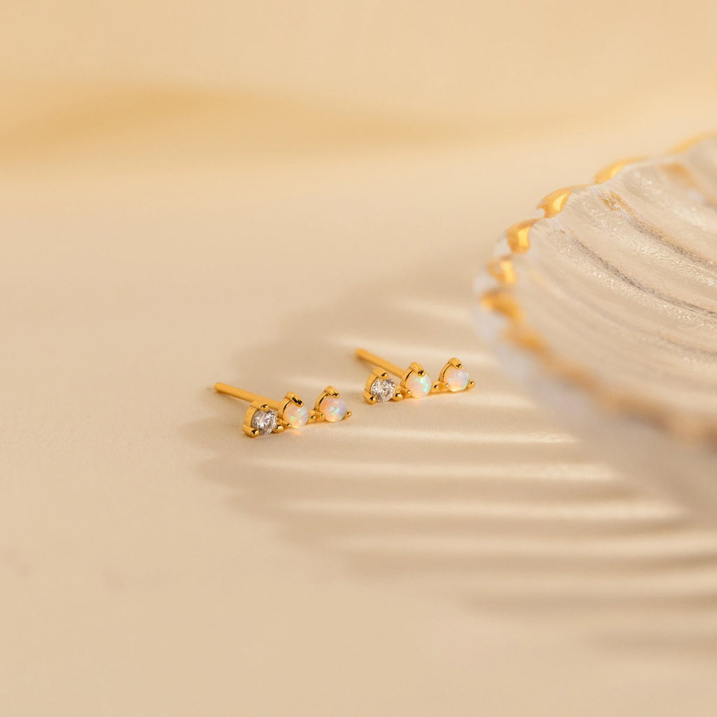 Opal Diamond Bar Studs