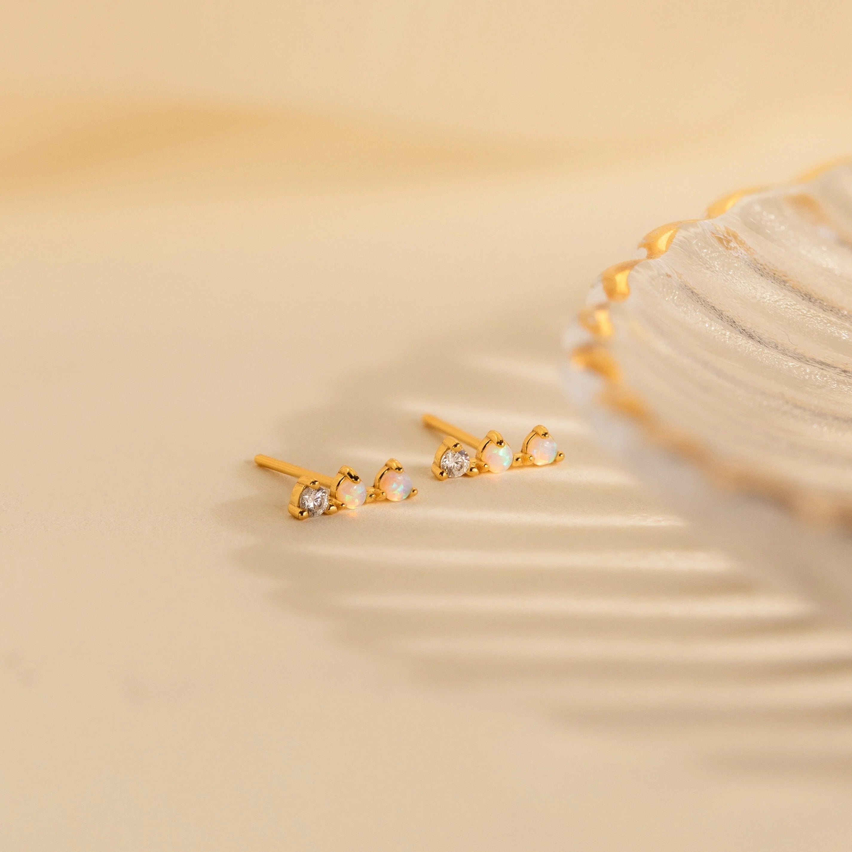 Opal Diamond Bar Studs